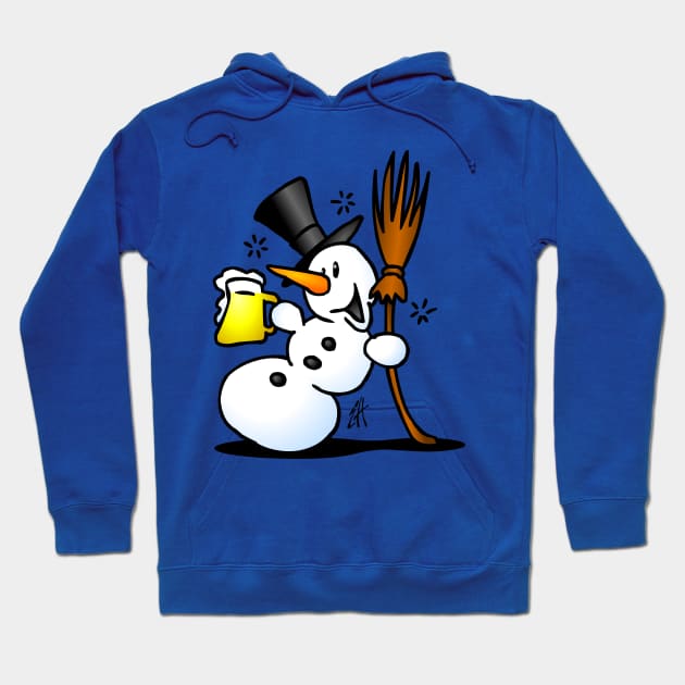 Snowman drinking Hoodie by Cardvibes